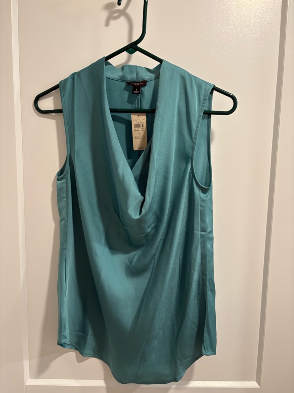 Ann Taylor Teal Blue Sleeveless Drape Neck Blouse